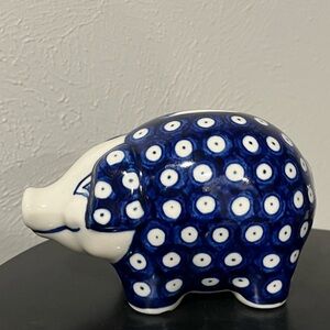 Blue and White Ceramic polish pottery coin bank